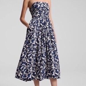 A.L.C. Midi Dress Strapless Floral Tate Navy Blue White Wedding NWT - 14